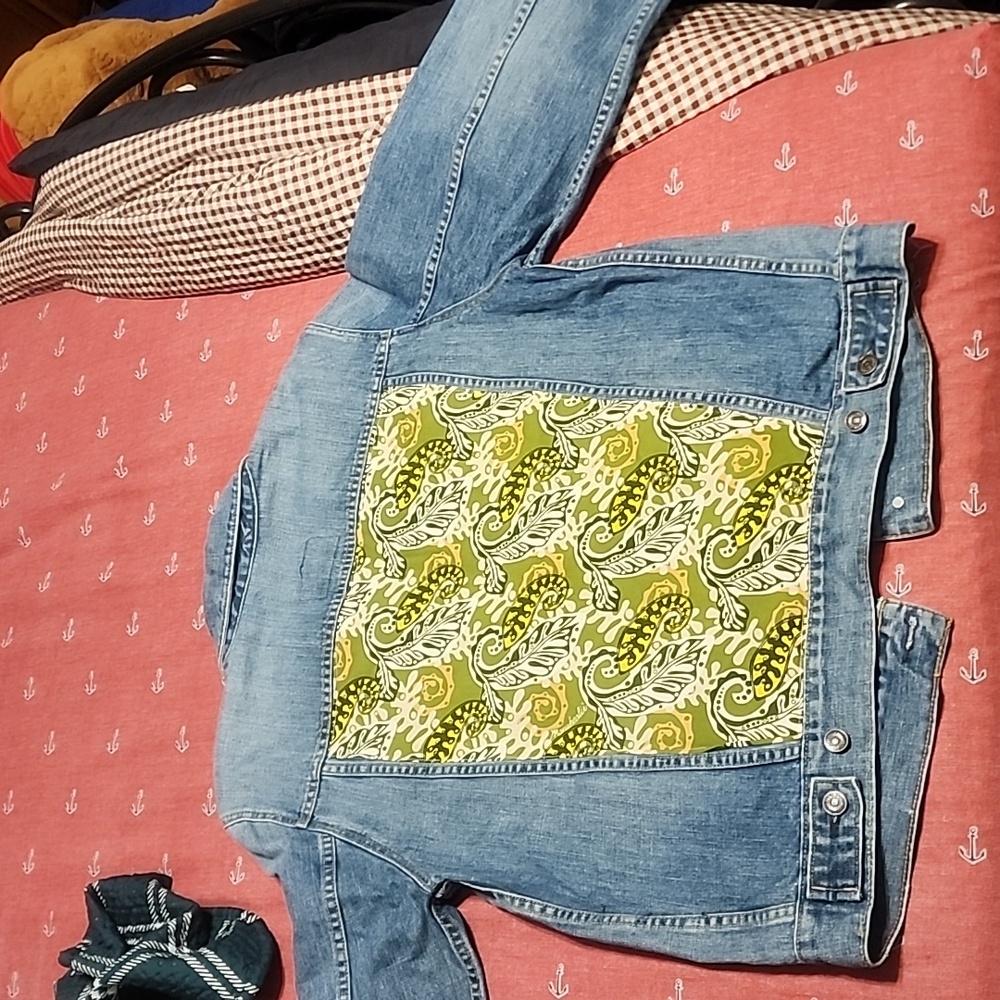 Gap Blue Patchwork Detail Denim Jacket Medium Used - image 2